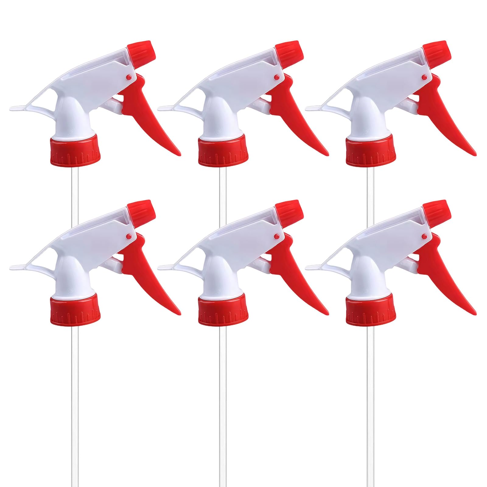 6PCS Plastic Trigger Sprayer Nozzles 28/400 Thread Adjustable Mist Stream Spray Heads Watering Sprayer Top Replacement for Standard 8oz/16oz Bottles (Red)