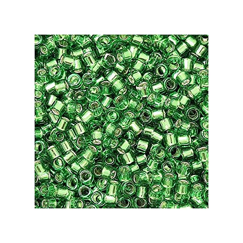 10 g TOHO Round Seed Beads Rocailles, Size 11/0, Silver Lined Green Emerald (# 27), Japan, Glass — image 1