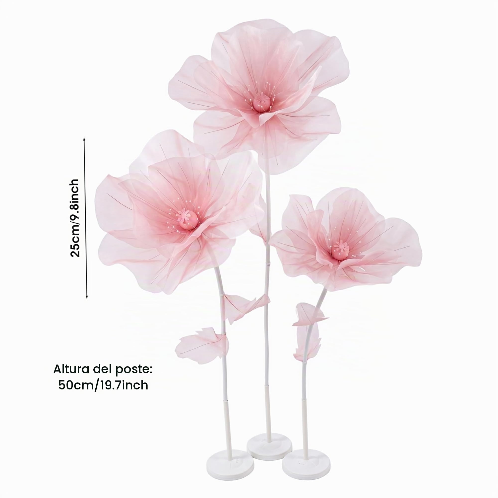 Flor de Organza Gigante con Soporte - Decoración de Fondo de Flores de Papel de 3 Cabezas para jardín, Hotel, fotografía, Boda (Estilo-1)