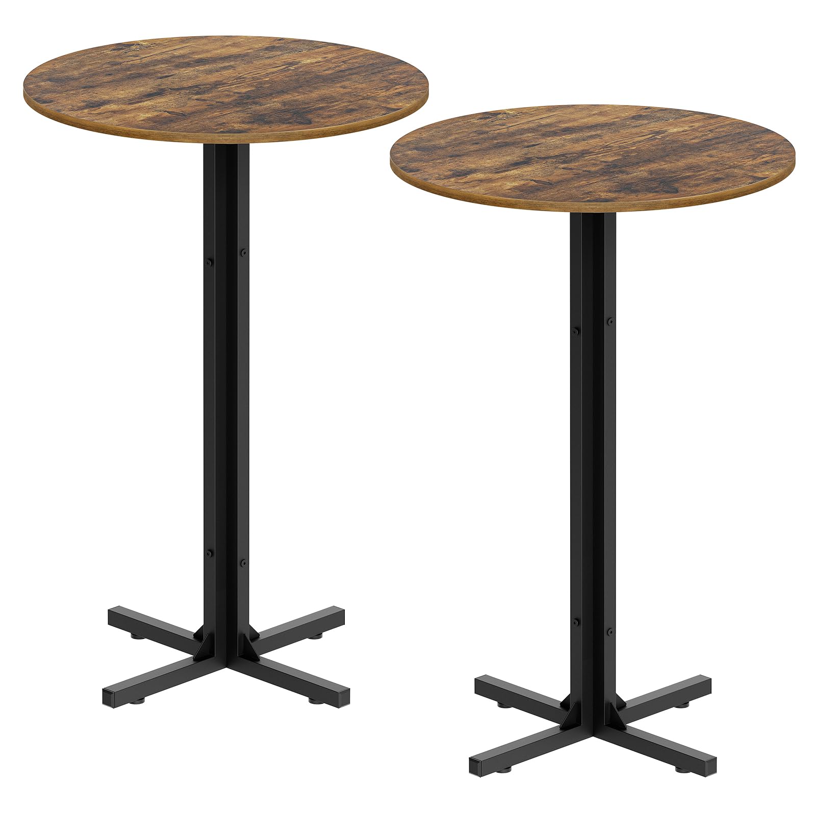 YATINEY Round Bar Table Set of 2, Counter Height Pub Table, Bar Height Cocktail Table, Versatile Use, for Dining Room, Kitchen, Bar, Pub, Cafe, Rustic