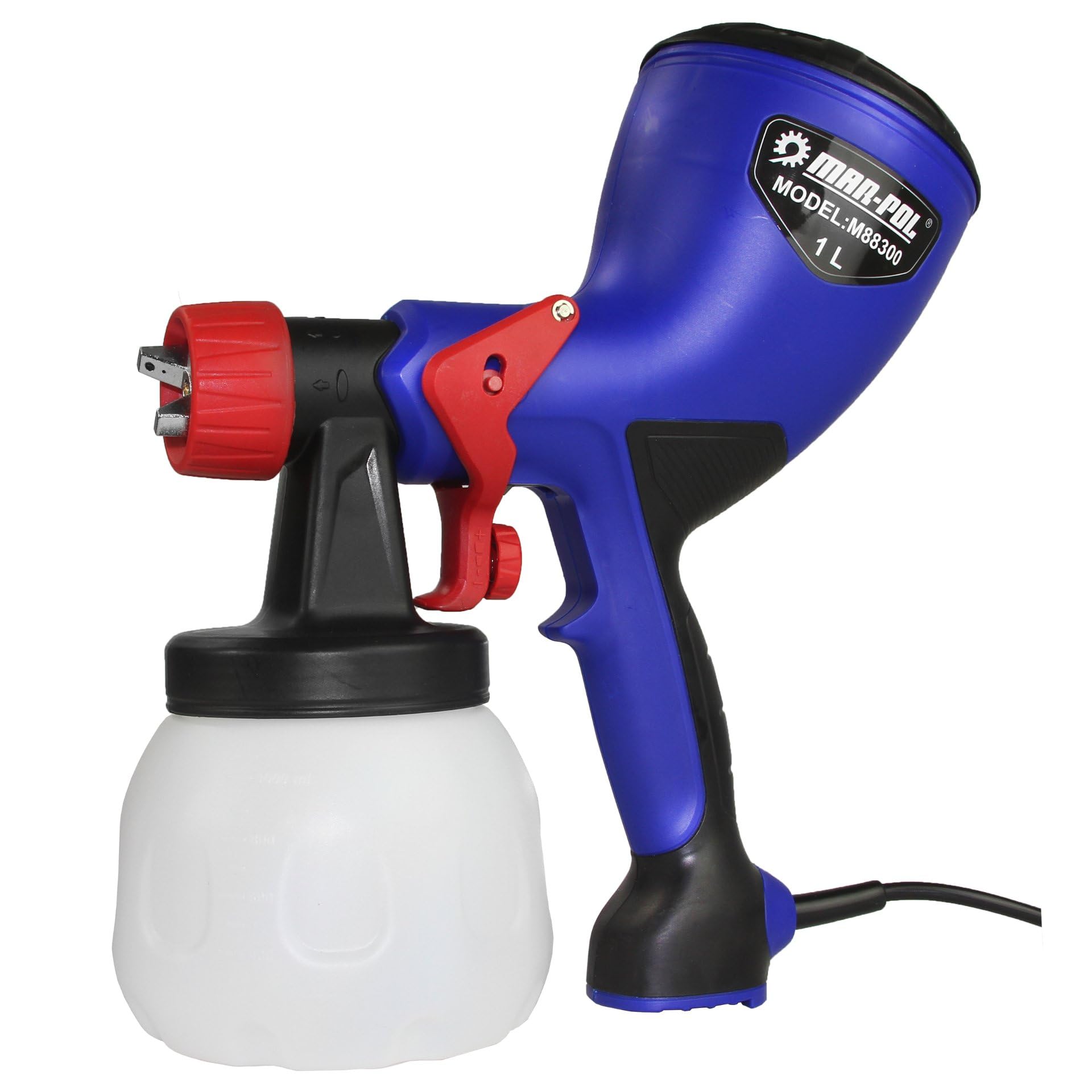 Elektryczny pistolet natryskowy | 600 W | Maksymalny przepływ 0,5 l/min | Dysza metalowa 1,8 mm | Zbiornik 1 litr | do farb olejowych akrylowych emulsyjnych, impregnujących podkładów lakierniczych
