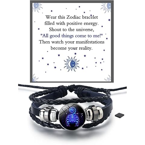 LIU JUN Zodiac Signs Spirit Bracelet For Women, Multilayer Adjustable Twelve 12 Constellation Leather Handmade Woven Glow in the Dark Wristband Men Lover Gifts Jewelry