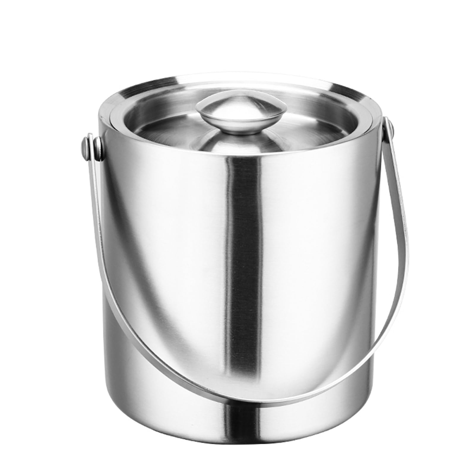 drinks bucket Thickened Stainless Steel Ice Bucket With Handle And Lid Double Layer Champagne Wine(Large)