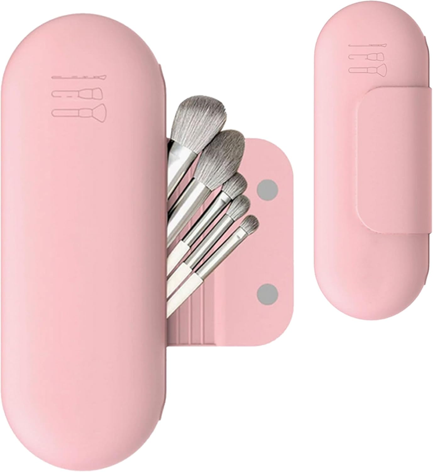 Silicone Makeup Brush Case Magnetic Portable Cosmetic Brush Holder(Pink)