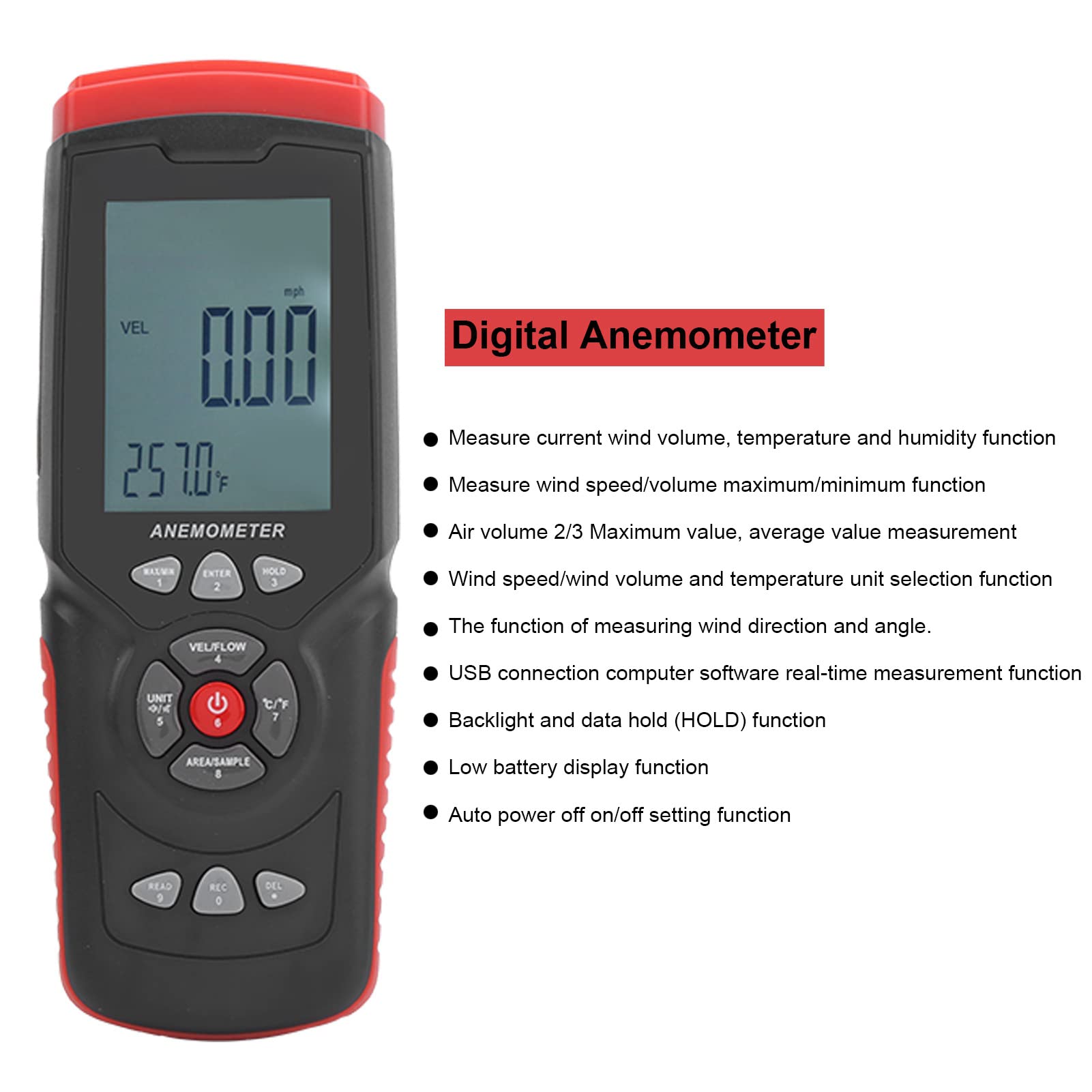 GT8913 Anemómetro Velocidad de viento digital Industrial Temperatura de humedad de humedad Probador para medición interior y exterior