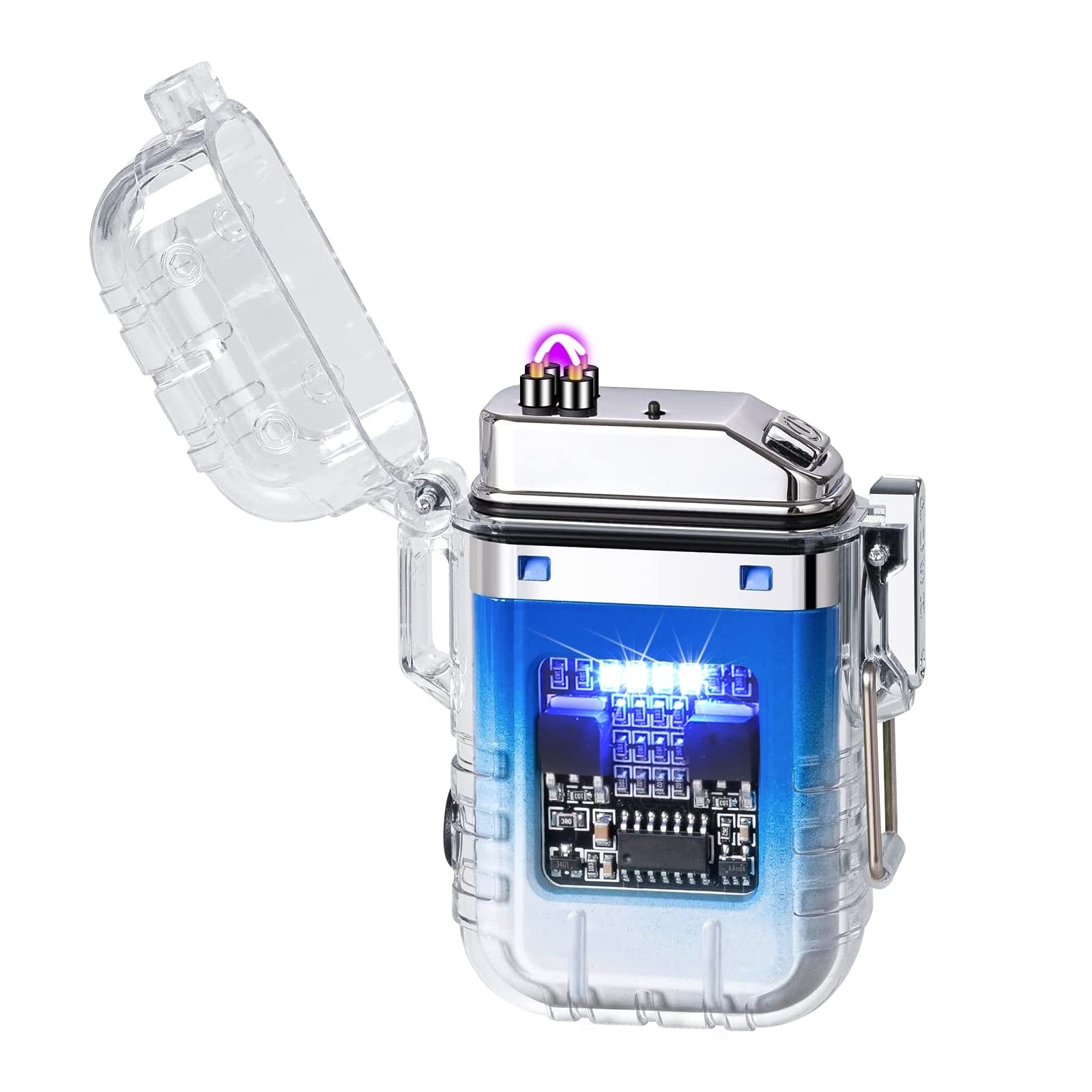 KivorsElectric Lighter Rechargeable Waterproof IP56 System Dual Arc Lighter with Flashlight LED Batterry Indicator Outdoor Windproof Lighter with Lanyard for Camping Survival Emergency