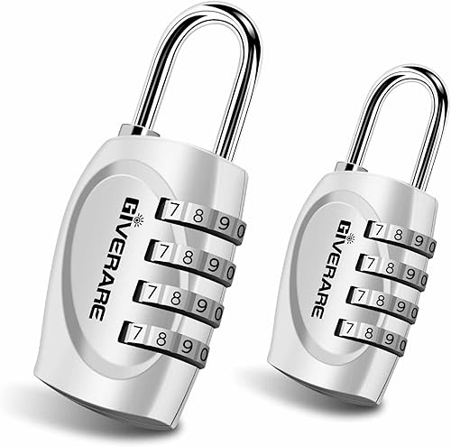 GIVERARE Paquete de 2 cerraduras de combinación, candado de 4 dígitos sin llave, cerraduras de equipaje reiniciables para mochila, gimnasio, escuela