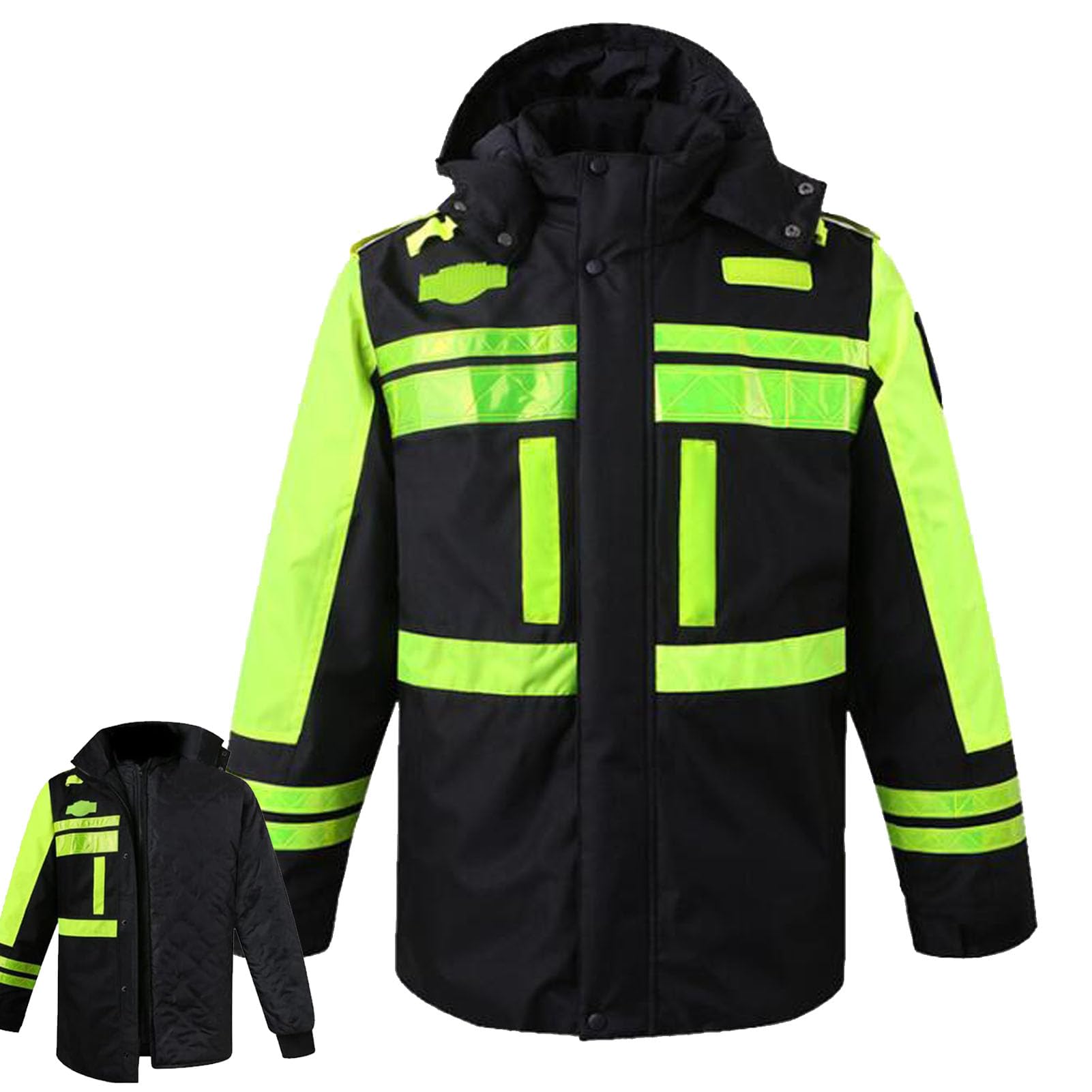 Chaqueta Workshell de Alta Visibilidad Cintas Reflectantes Cortavientos Impermeable con Capucha Sweatshirt Chaqueta Sudadera con Cintas Reflectantes,L,Black