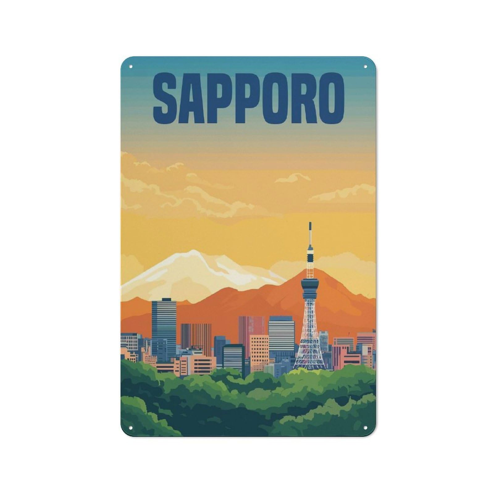 Junmoney Style-13 Metal Wall Sign 30X20cm Featuring Sapporo Cityscape Japan For Hallway Wall, For Vintage Wall Decor Fans, For Cafés, Pubs And Restaurants