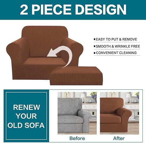 Vista 265 de Turquoize - Funda elástica para sofá de 2 piezas y 3 cojines, funda protectora lavable con elástico en la parte inferior, tela jacquard gruesa