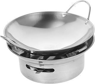 UPKOCH 1 Set Stainless Steel Hot Pot with Alcohol Stove, Portable Spirit Cooker, Efficient Liquid Stove Burner for Camping, Shabu Shabu, and Home Use, 10 Inch, Silver