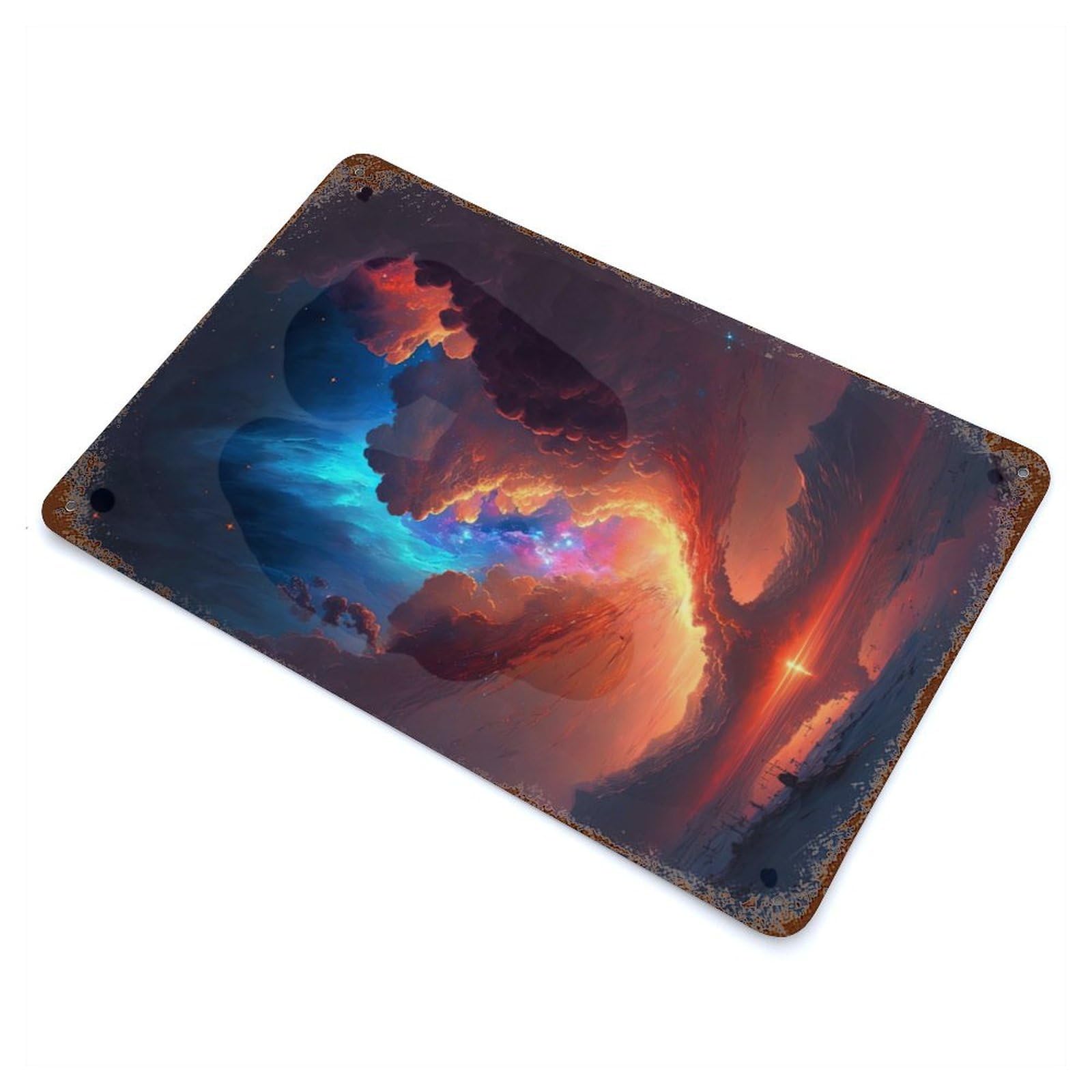 Red And Blue Epic Sky Rust Effect Tin Sign 11.8"x7.9", Novelty Wall Decor for Garage, Pub Or Kitchen