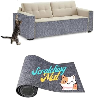SAVUK Cat Scratching Mat for Couch Furniture Protective Cover Anti-Fall Climbing Claw Corner Wall Mat Self-Adhesive Cuttable Easy to Clean Replacement Carpet Rug (Grey, 15.8" x 78.7")