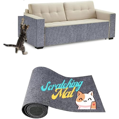 SAVUK Cat Scratching Mat for Couch Furniture Protective Cover Anti-Fall Climbing Claw Corner Wall Mat Self-Adhesive Cuttable Easy to Clean Replacement Carpet Rug (Grey, 15.8" x 78.7")