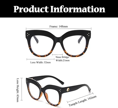 Miniatura 3 de LJCZKA Gafas de gran tamaño con bloqueo de luz azul, retro, gruesas, ojo de gato, para mujer, antifatiga ocular