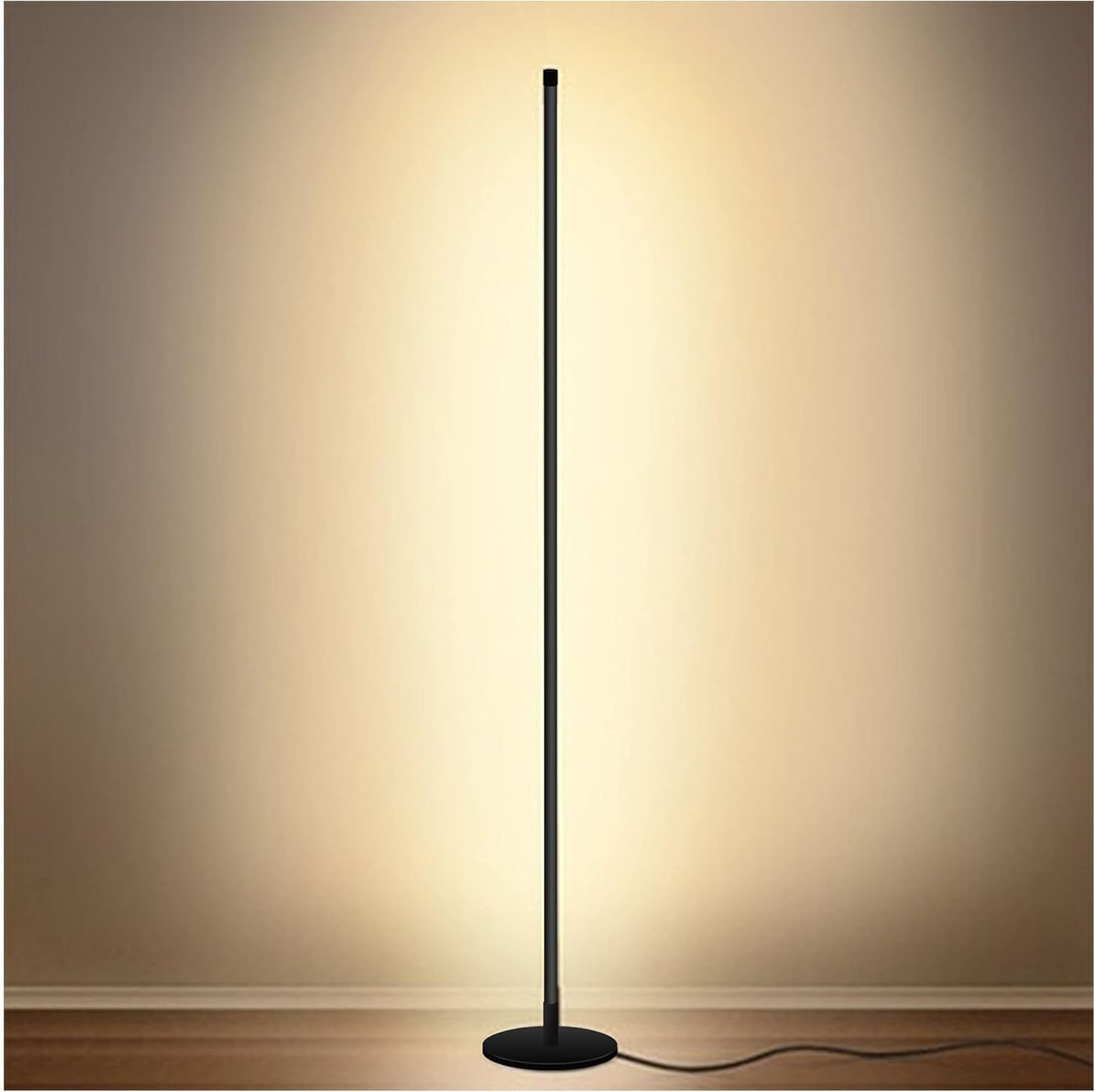 Modern Led Standing Corner Lamp Black Decor Contemporary Metal Floor Lamp for Living Room Bedrooms with Remote & Touch Control