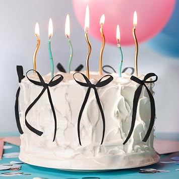20 Pieces Black Bows for Cakes Black Ribbon Cake Toppers Ribbon Cake Decorations Ribbon Cake Picks for Birthday Wedding Anniversary Party Cake Decoration