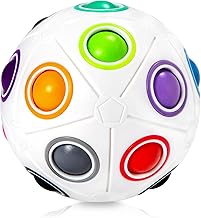 ROXENDA Bigger Rainbow Ball, 20 Holes Skill Game Fidget Magic Puzzle Ball with Pouch Color Matching - Brain Teaser Ball toys for Kids Birthday Party & 3D Stress Ball for Children and Adults(White)