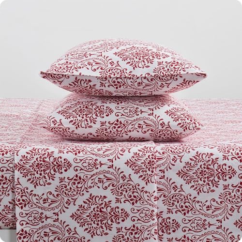 Image of Tahari Home Brushed Flannel 3-Piece Bedding Set, Twin, Damask Red