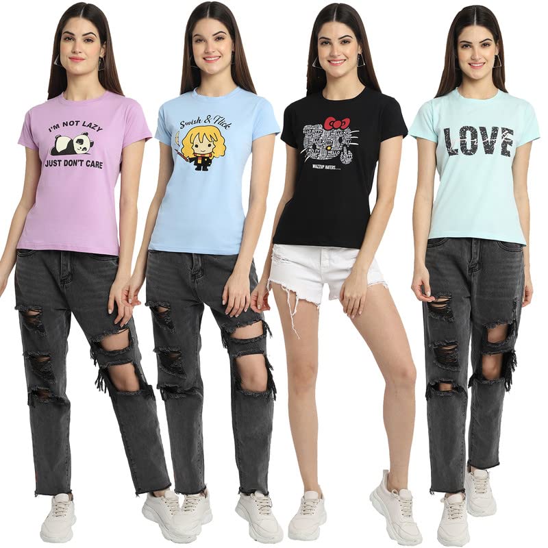 Image of Preneum Women's Cotton Regular Fit Graphic Stylish Printed Short Sleeves Casual T-Shirt |Trend & Styles