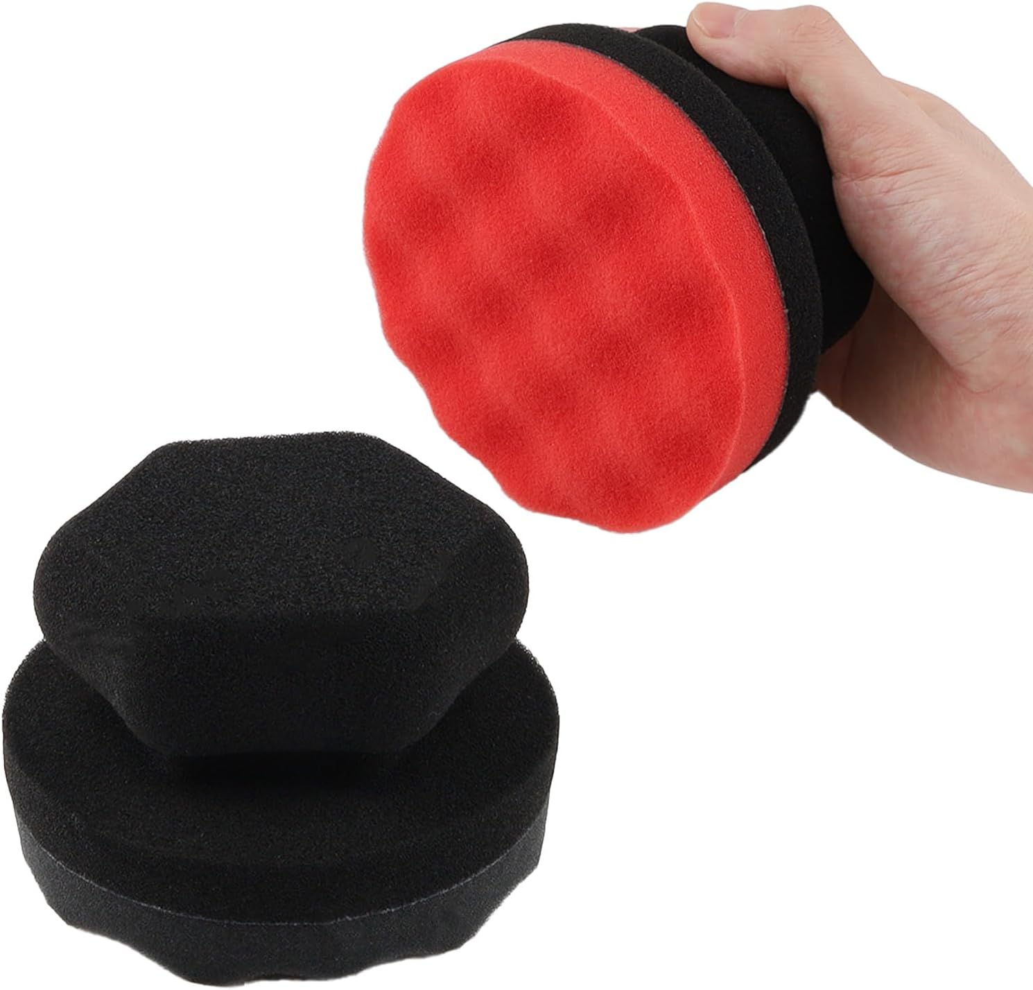 2 Pack Large Tire Shine Applicator Pad with Hex Grip, Black & Red Reusable Tire Dressing Sponge Tire Shine Car Detailing Foam Sponge Tool for Car Detailing, Tire Shine Brush for Applying Tire Shine