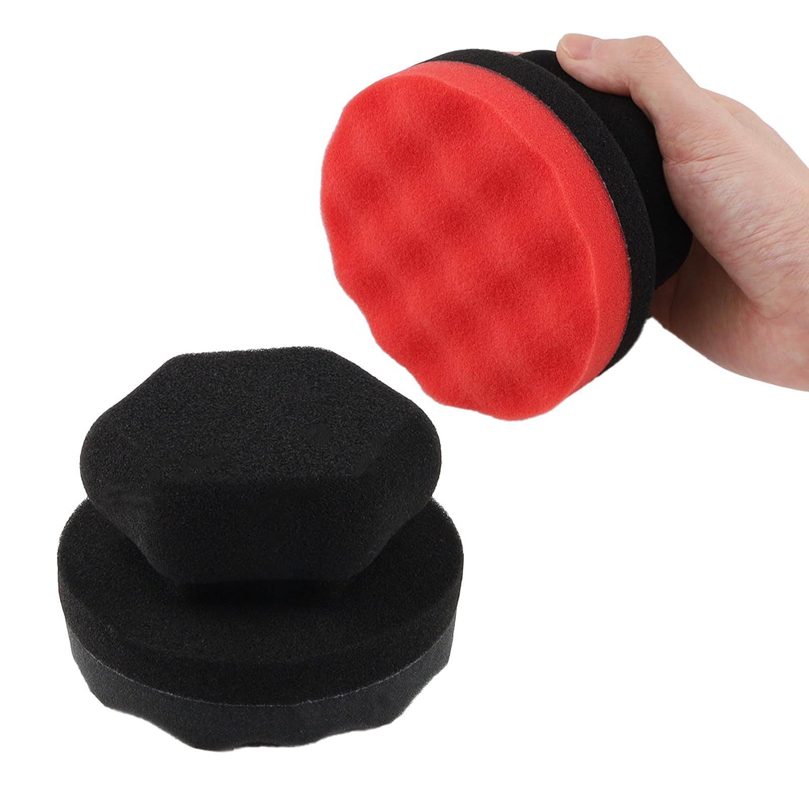 2 Pack Large Tire Shine Applicator Pad with Hex Grip, Black & Red Reusable Tire Dressing Sponge Tire Shine Car Detailing Foam Sponge Tool for Car Detailing, Tire Shine Brush for Applying Tire Shine