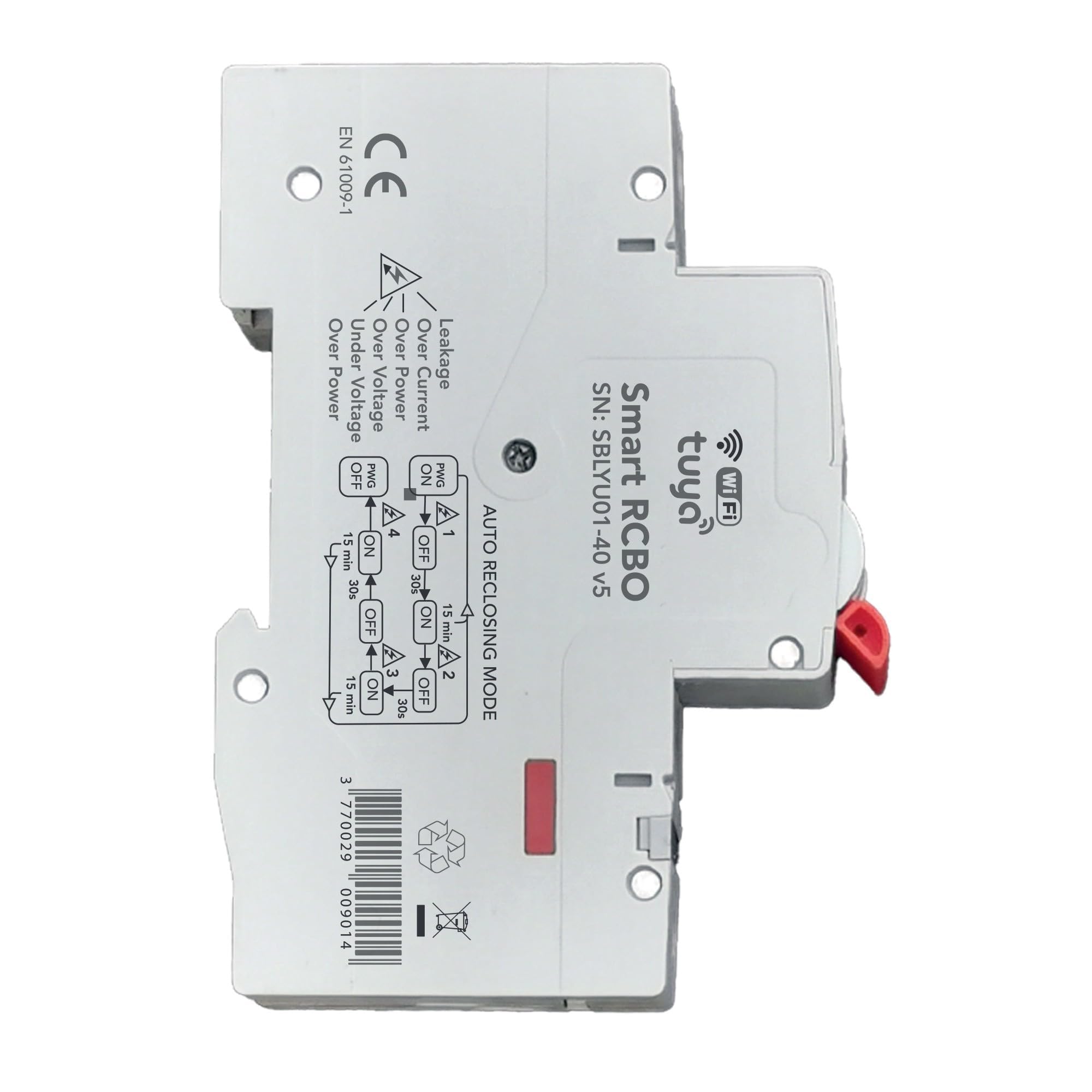 Smart-Home FI/LS-Schalter Wi-Fi Tuya RCBO 1-40A Typ A&AC 30mA – Automatische Wiedereinschaltung – OLED-Display – Energiemessung – Spannungs-, Strom- und Temperaturschutz