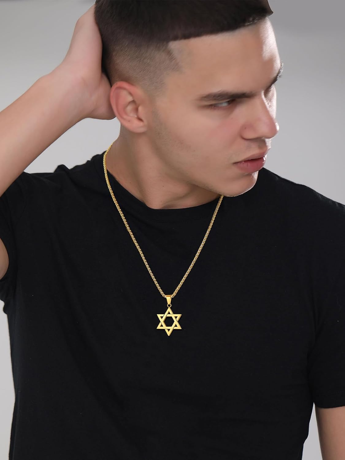 ChainsPro Star of David Necklace for Men, Stainless Steel Jewish Necklace Classic Gold/Silver/Black Hexagon Pendant Israel Necklaces Gifts for Men - Image 2