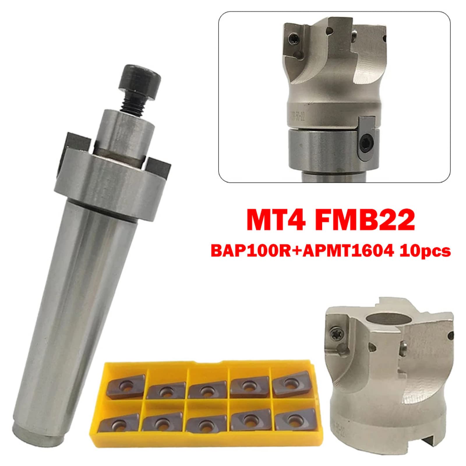 MT4 FMB22 Schaftfräser Halter Planfräser Holder Fräserhalterverlängerung 400R 50mm CNC Lather Schaftfräser + 4T APMT1604 CNC-Hartmetalleinsätze Wendeschneidplatten Carbide Fräseinsätze