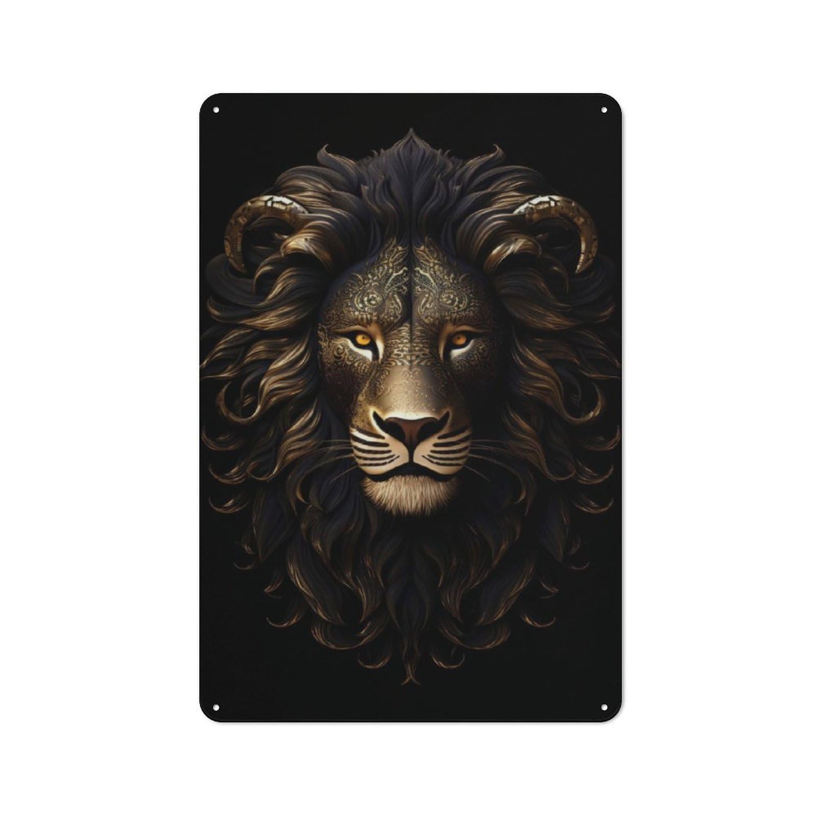 Junmoney Gold Dark Lion Rustic Metal Plaque 30X20cm For Lounge Or Reading Corner, For Home Office, Studio And Craft Room Walls
