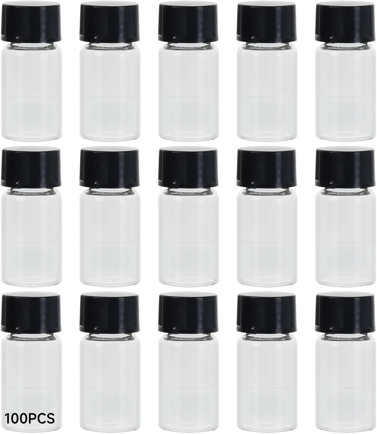Pe Liners And Screw Caps, With Transparent Glass Vials Sample Jars 100 Pcs 0.12 In (3 Ml) Lids, Lab Bottles Jars For Fragrance Essential Oils Reagents Storage, Reusable Design Leakproof