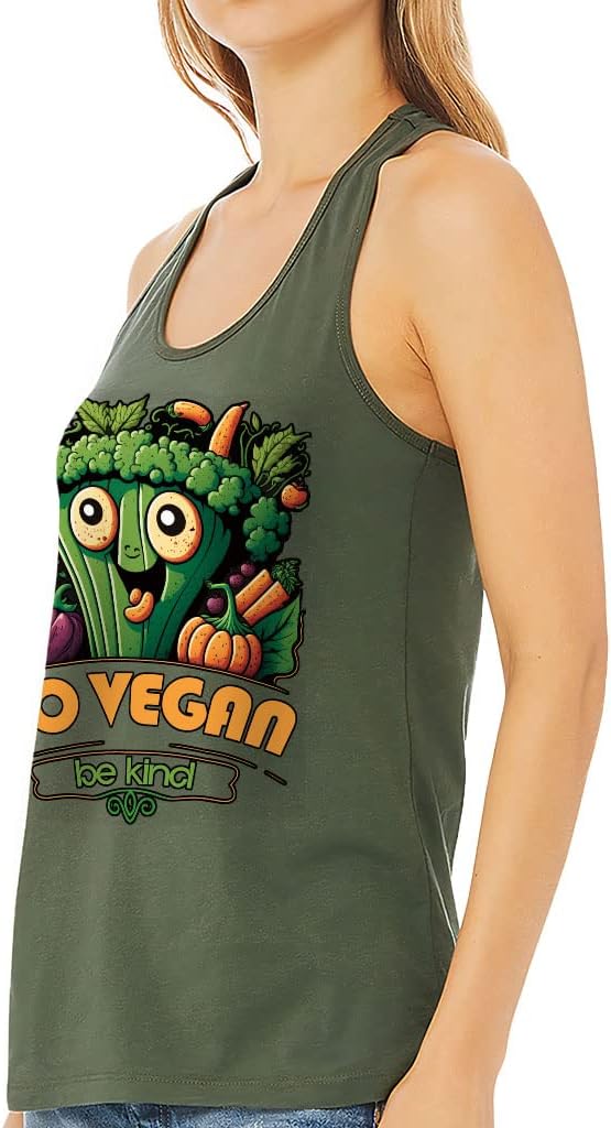 Go Vegan Be Kind Women's Racerback Tank - Print Tank Top - Cartoon Workout Tank