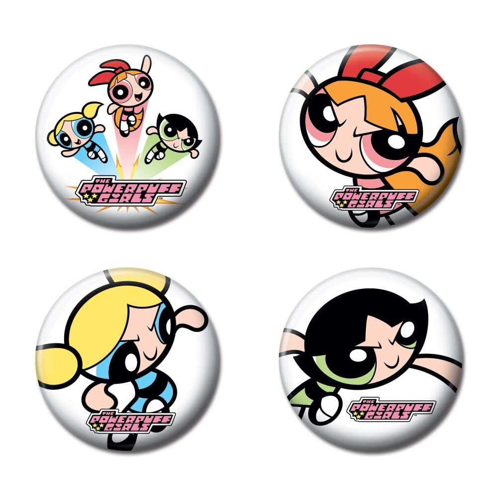 Ata-BoyCartoon Network Button Set - Buttercup, Blossom, Bubbles 4 Buttons, Officially Licensed Collectibles