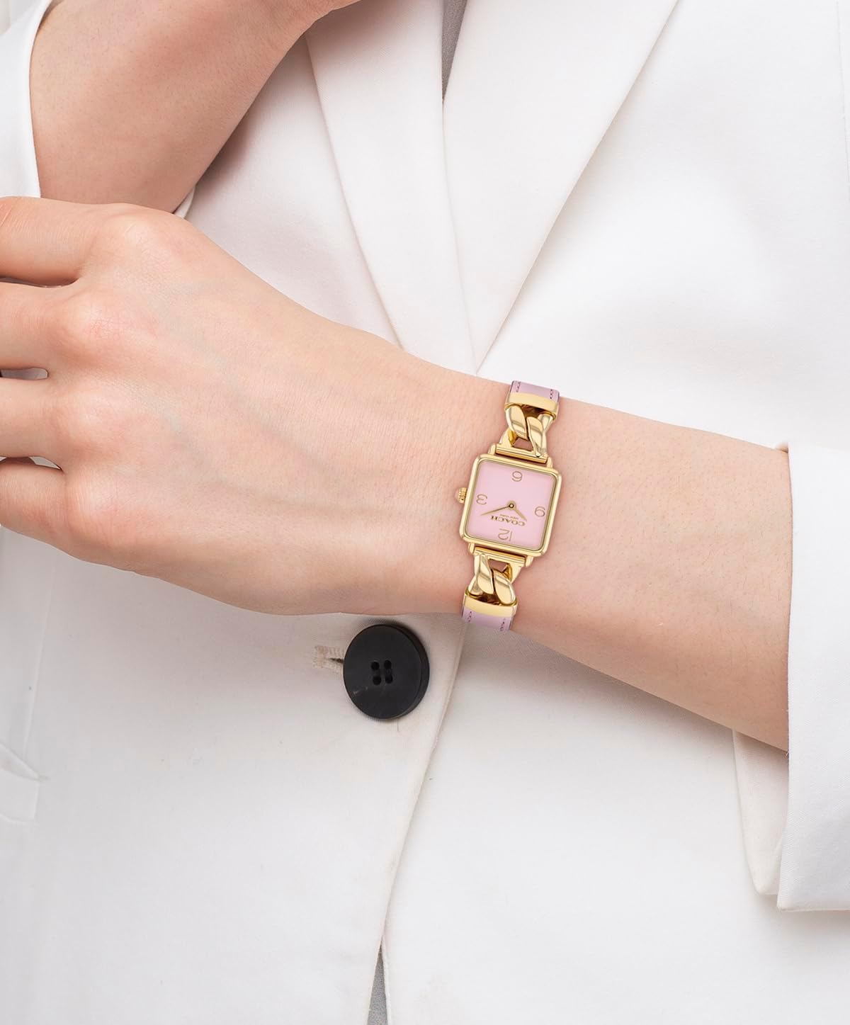 COACH Women's Cass 2H Quartz Watch, Square Case, Genuine Leather Strap, Contemporary Design for Her - Image 4