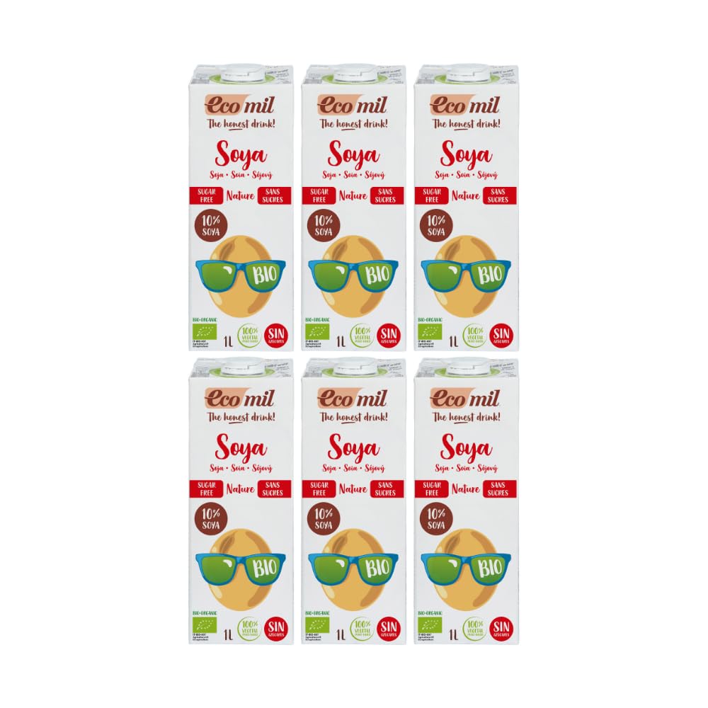 Ecomil - Bebida Vegetal de Soja Barista Bio Sin Azúcares, Pack 6 x 1L, Sin Lactosa, Ecológica, Vegana, Sin Edulcorantes, Baja en Carbohidratos, Ideal para Cafés