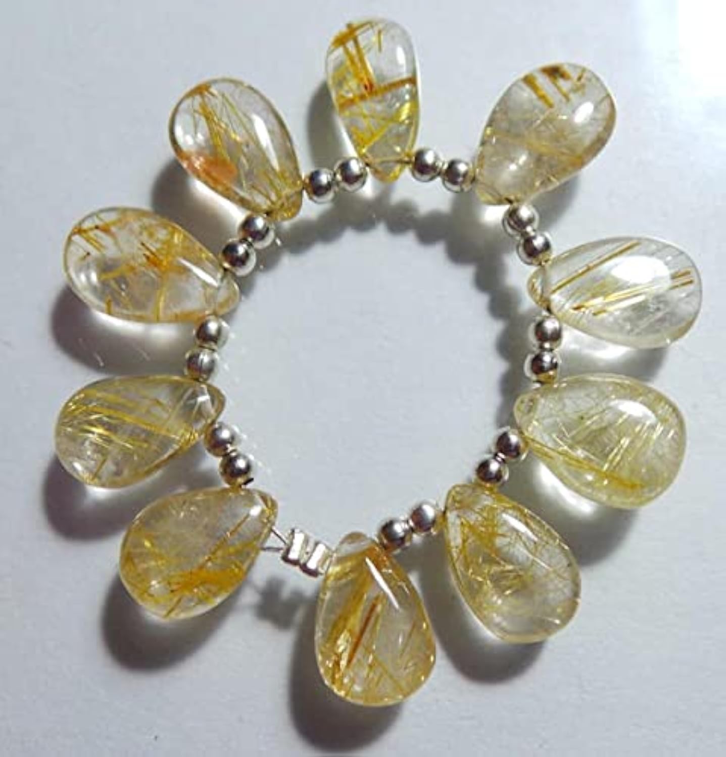 Quartz rutilé doré naturel perles poire lisses 11x7mm pour création de bijoux