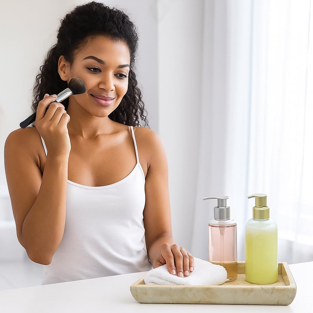 Luxury Hand-Carved Natural Marble Vanity Tray – Elegant & Heavy-Duty Organizer for Bathroom, Bedroom, Makeup, Countertops, Champagne Beige, Rectangular