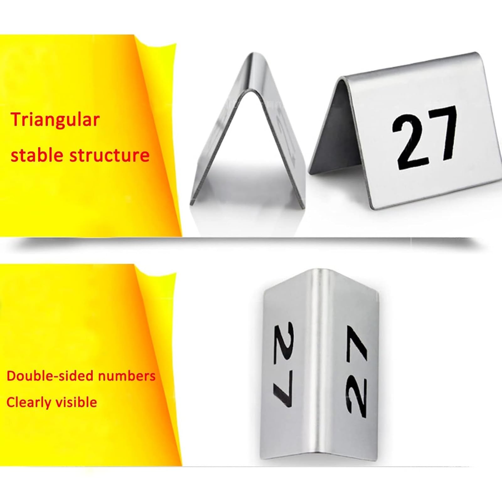 Numéros de Table Empilables, Chevalets de Table Numérotés en acier inoxydable, Carte de Numéro de Table ignes durables et faciles à lire, pour banquets, fêtes et réceptions de mariage.(1-50(5*4cm))