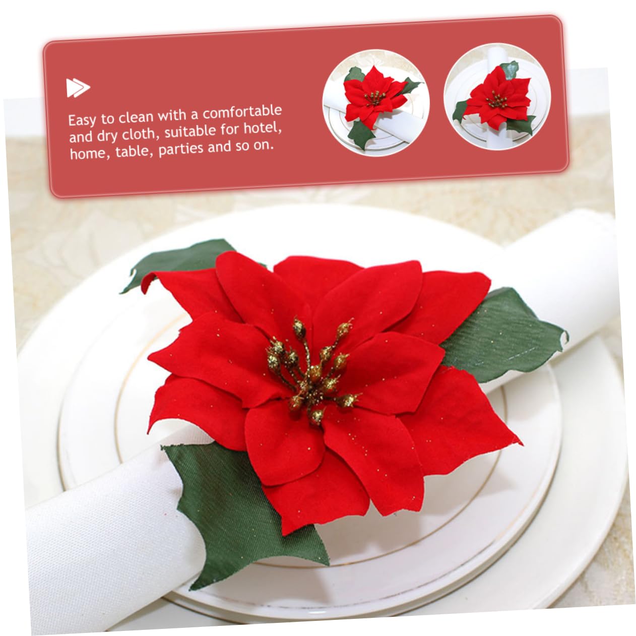 Cabilock 16 Pièces Ronds De Serviette Safran Porte-Serviette Fleuri Décor Floral Ornements De Fleurs Boucle De Serviette De Noël Boucles De Serviette Porte-Serviettes Fleur De Soie Rouge