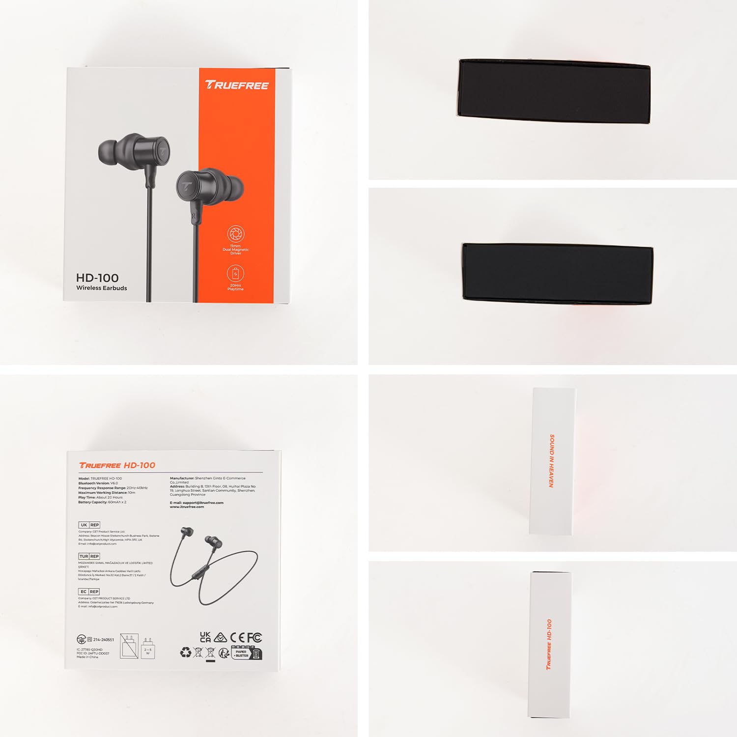truefree HD-100 Auriculares Inalámbricos Bluetooth 6.0, Cascos inalambricos Deportivos de Cuello, Sonido Espacial 360, Audio LDAC Hi-Res, Cancelación de Ruido AI, IP67 Impermeable, 20H de batería