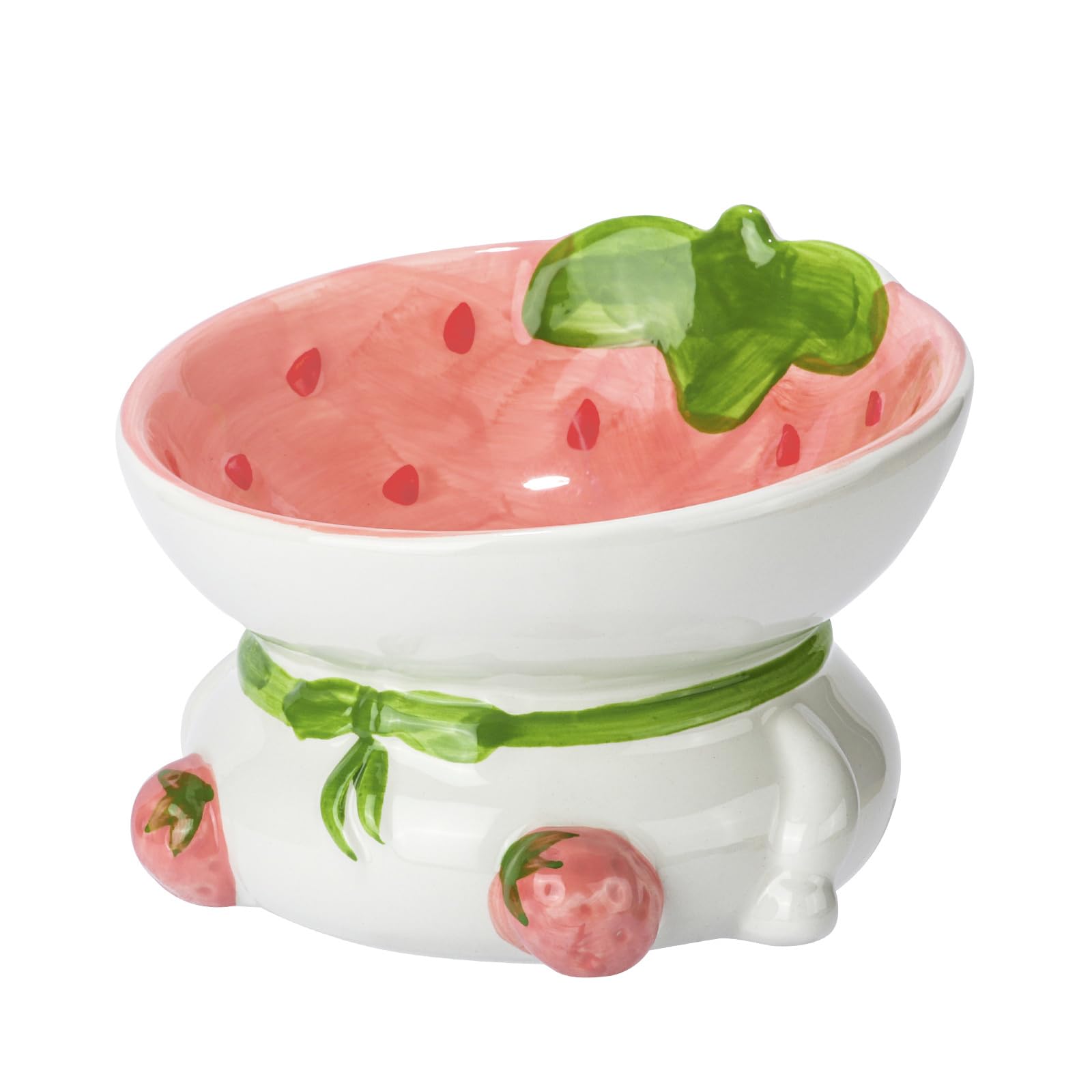 Raised Cat Bowls, Elevated Ceramic Cat Food Bowl for Indoor Cats, Wide Shallow Cat Food Dish, Whisker Fatigue, Lead & Cadmium Free,Cute Fruit Themed