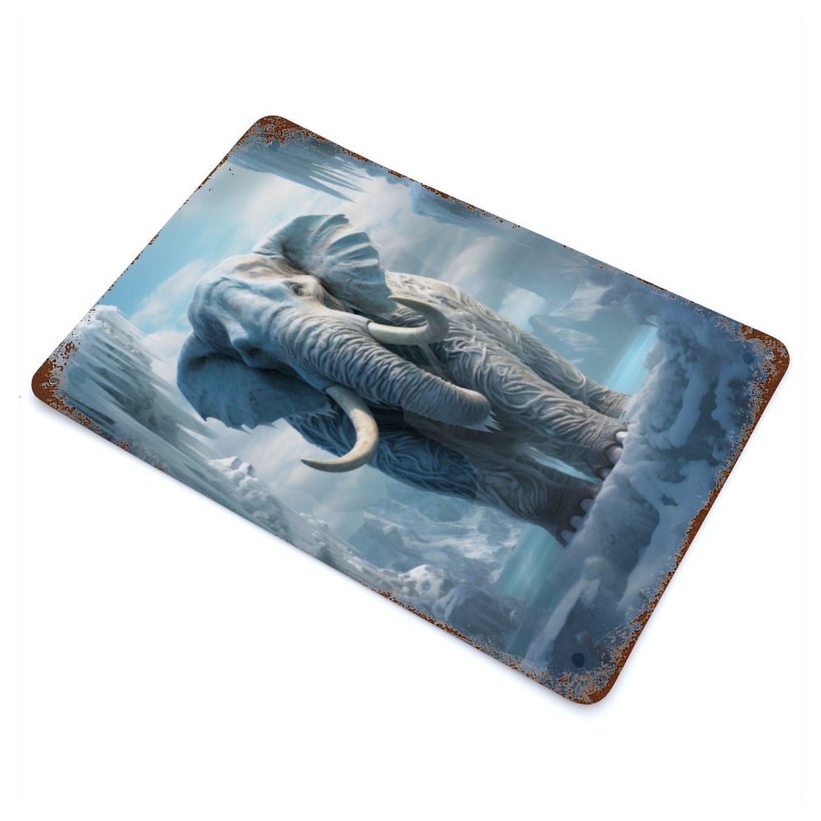 Aged Metal Wall Plaque with Elephant in Ice World Design 11.8"x7.9", for Basement, Hobby Room And Garage Decor, Farmhouse Wall Decor