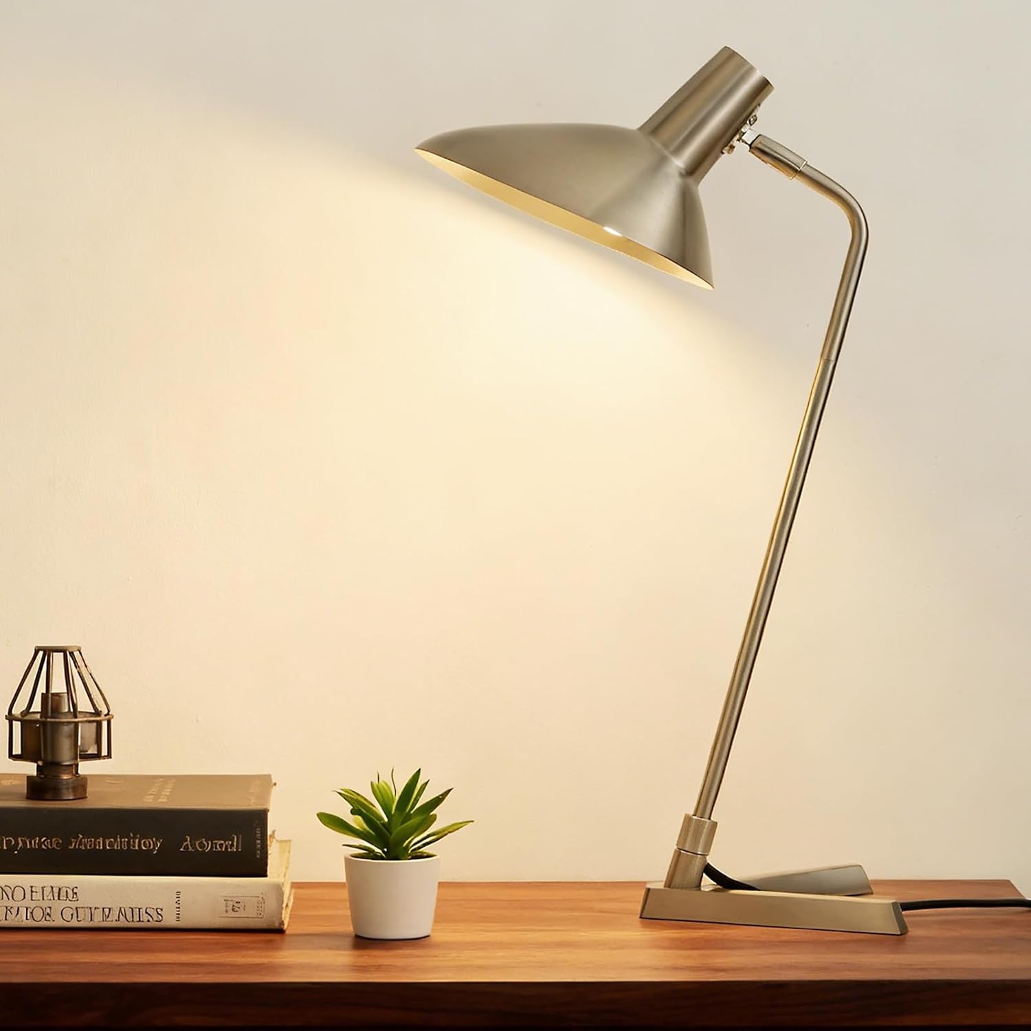 Industrial Desk Lamp Metal Modern Table Lamp 22", Adjustable Neck (4000K) with Adjustable Switch, Ideal for Office Desk Bedroom Bedside Lamps Study Room Living Room Side Table (Nickel)