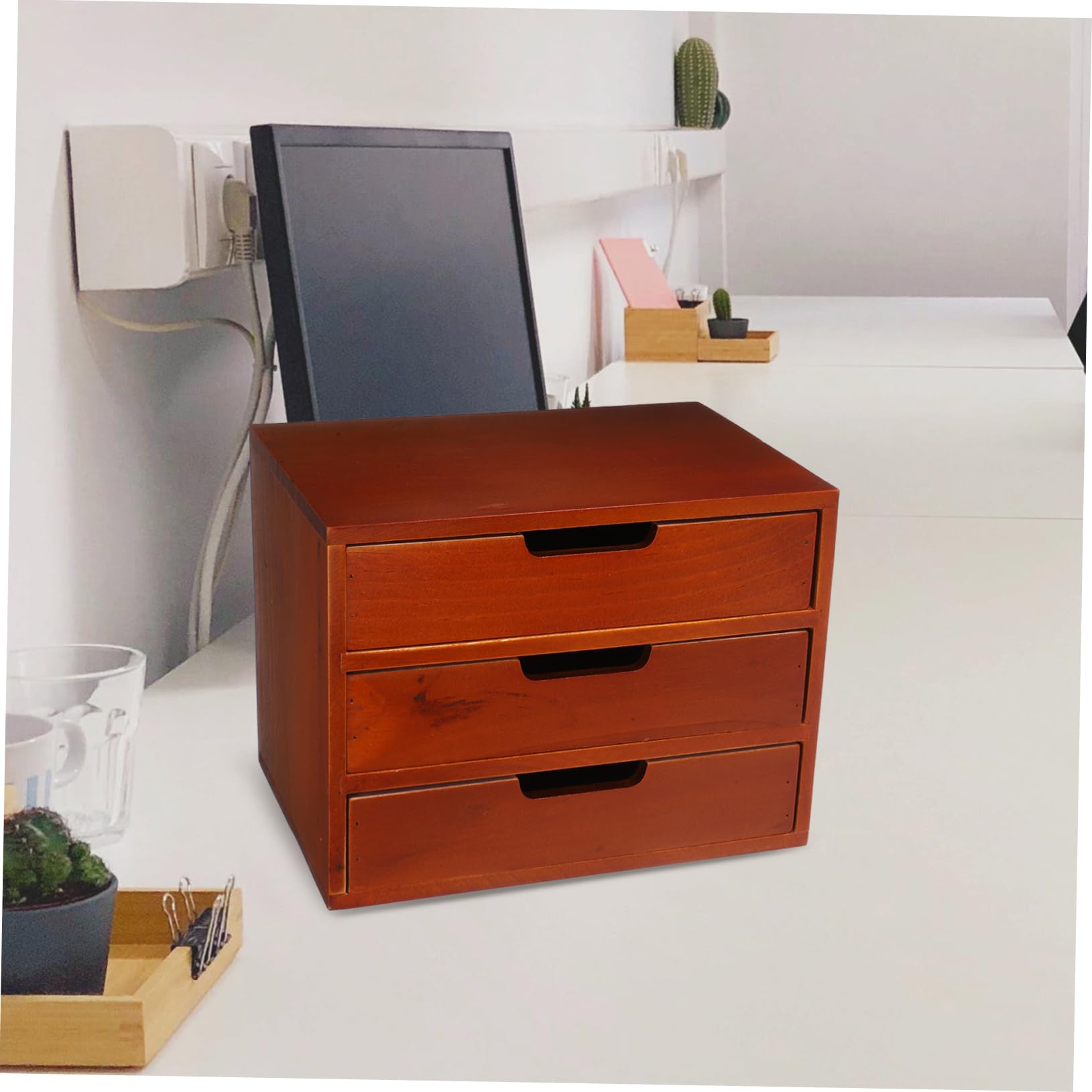 Organizador De Escritorio 3 Capas Cajón De Almacenamiento De Madera Organizador De Papelería Multifuncional