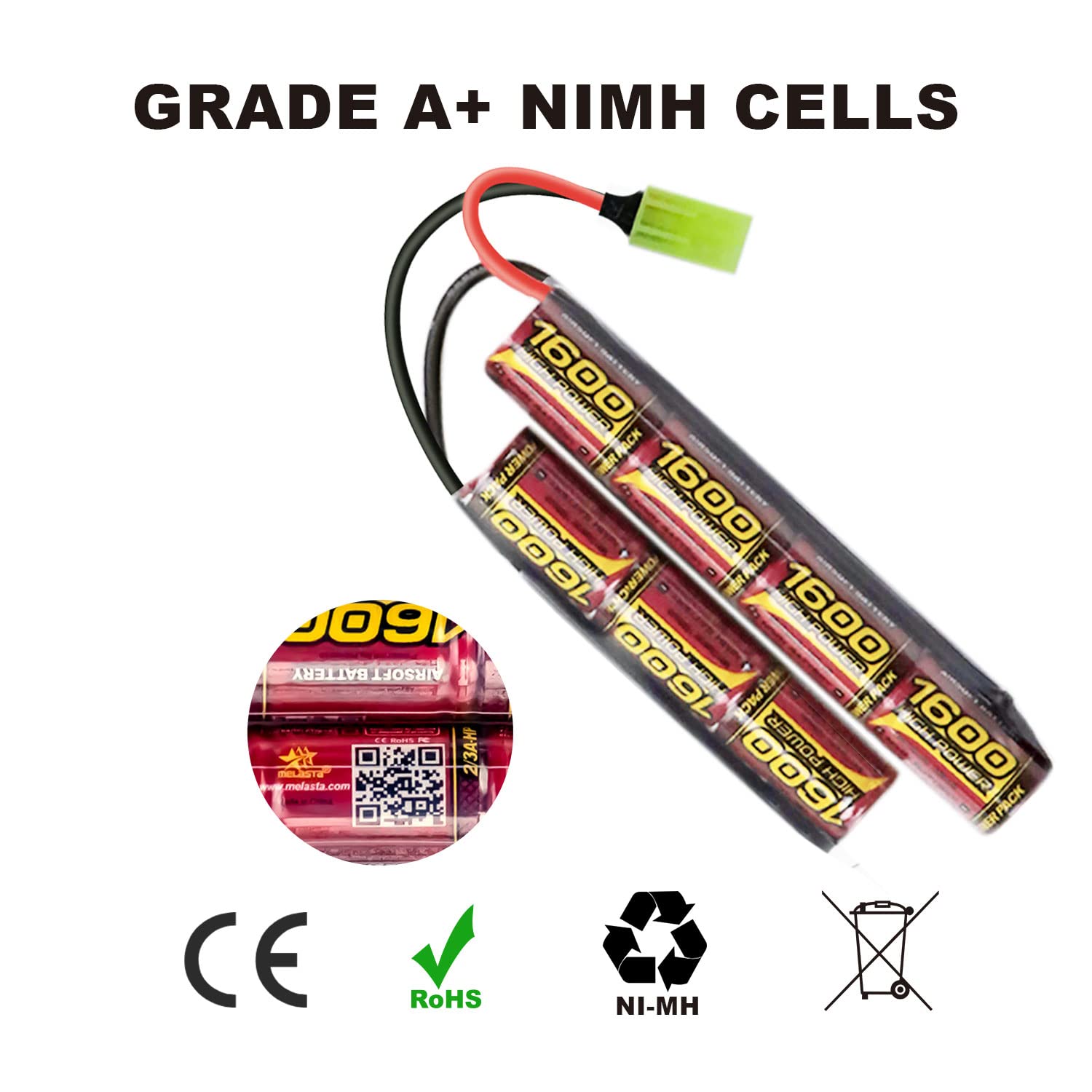 melasta 8,4V 1600mAh Airsoft Batterie NiMH Batterie avec Mini Tamiya Connecteur, Pistolet Airsoft Rifle, Nunchuck Batterie, 2PCS