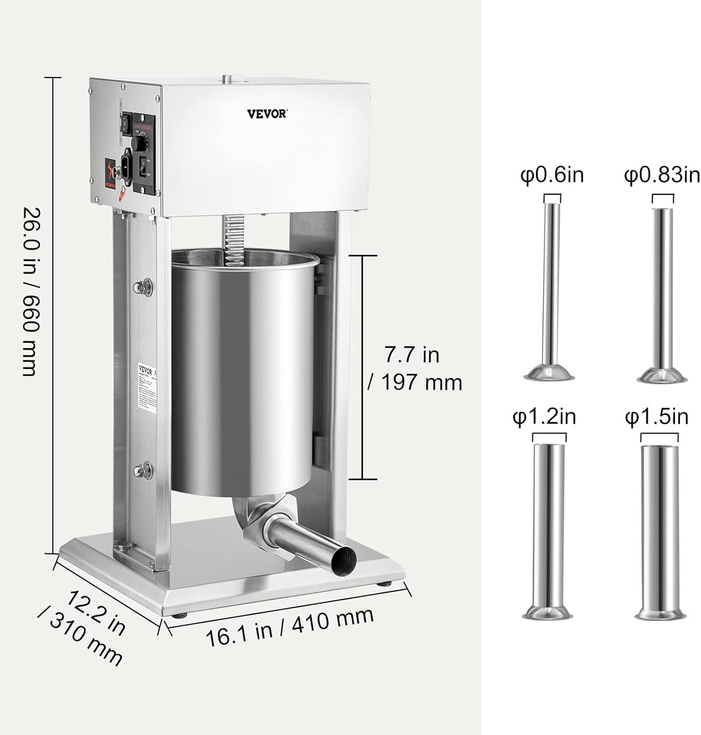 VEVOR Sausage Stuffer, 22LBS/10L Capacity, 304 Stainless Steel Electric Sausage Stuffer, Vertical Electric Stuffer Adjustable Speed Stainless Steel Heavy Duty Sausage Filler Meat Stuffer