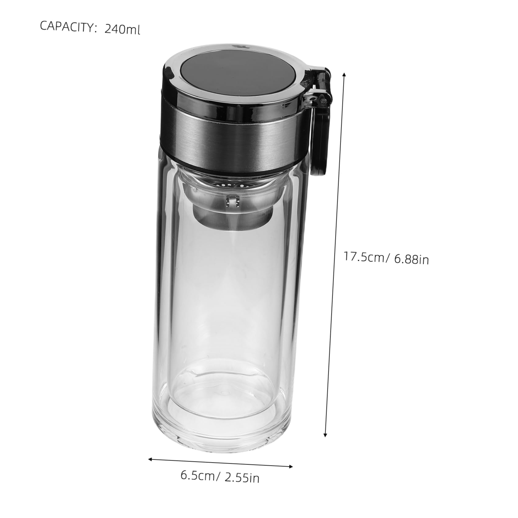 Luxshiny Doppelwandiger Glasbecher mit Henkel und Siebdeckel 240ml Teesiebbecher aus Glas für Büro und Unterwegs Tea Infuser Glass