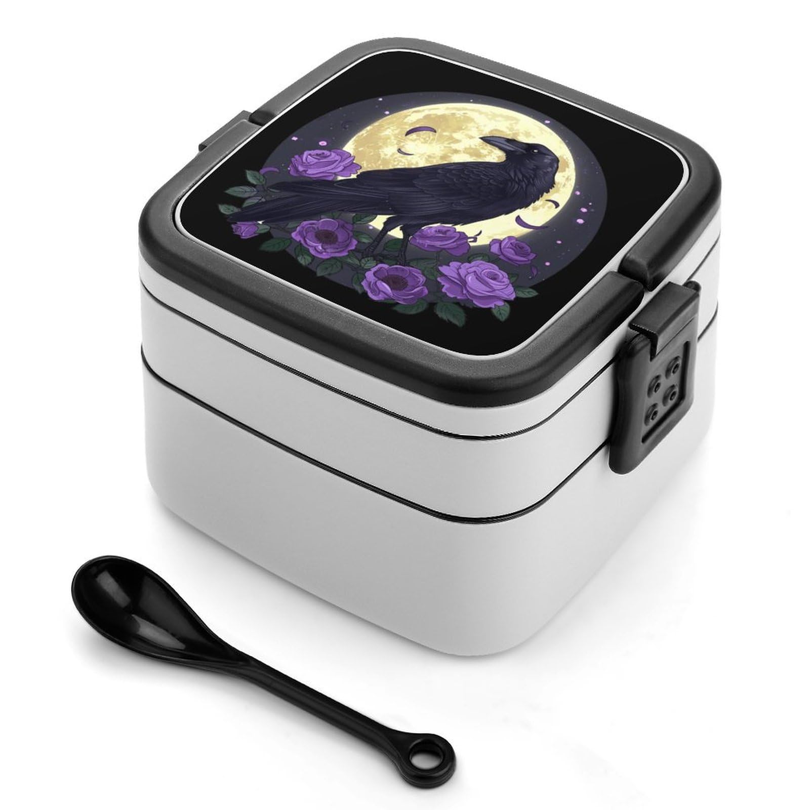 CGSBNGHA Full Moon Gothic Witchy-Crow-Roses Mystical Bento Lunch Box 2 Layer Lunchbox Food Container for Adults Office
