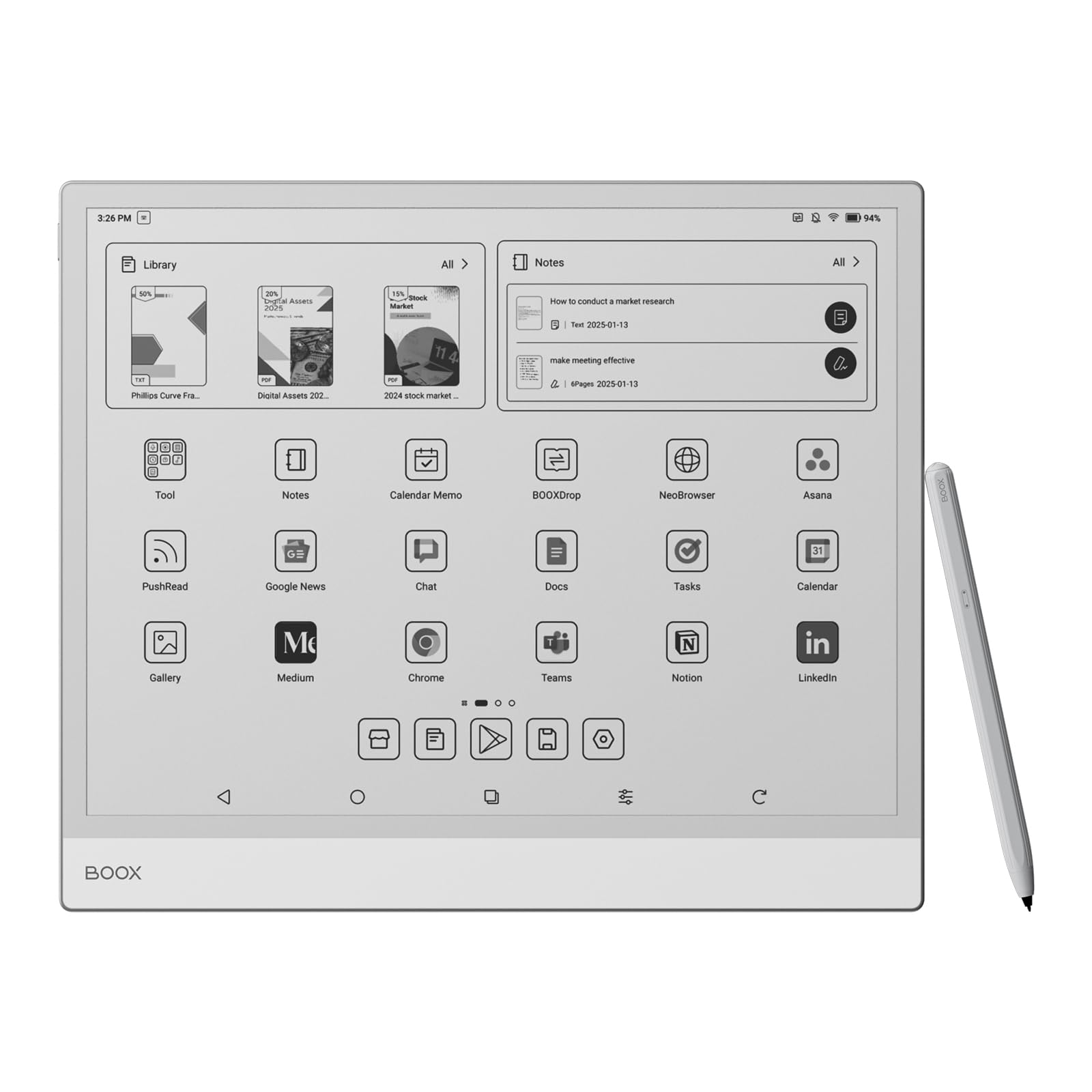 BOOX Tablet Note Max 13,3" Notatnik B/W 300 ppi 128 GB Android 13 E-Ink WiFi BT (bez światła przedniego)