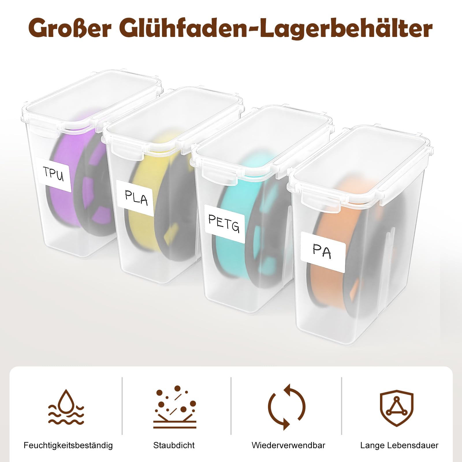 Filament Aufbewahrungsbox für 3D Druck Filament Versiegelung und Schutz - 8 Pack Filament Container - Tragbare Aufbewahrung, Feuchtigkeits- und staubgeschützt 4.0L
